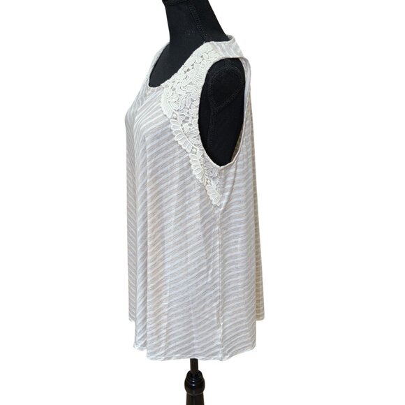 Style & Co Womens XL Island Getaway Rail Stripe Sleeveless Tunic With Lace Yoke - Picture 2 of 9
